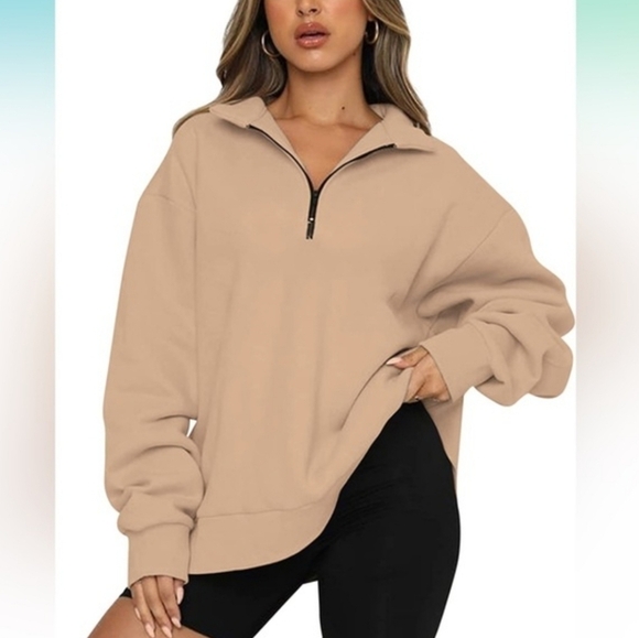 Amazon Tops - Trendy Queen Amazon 1/4 Zip Sweatshirt Khaki